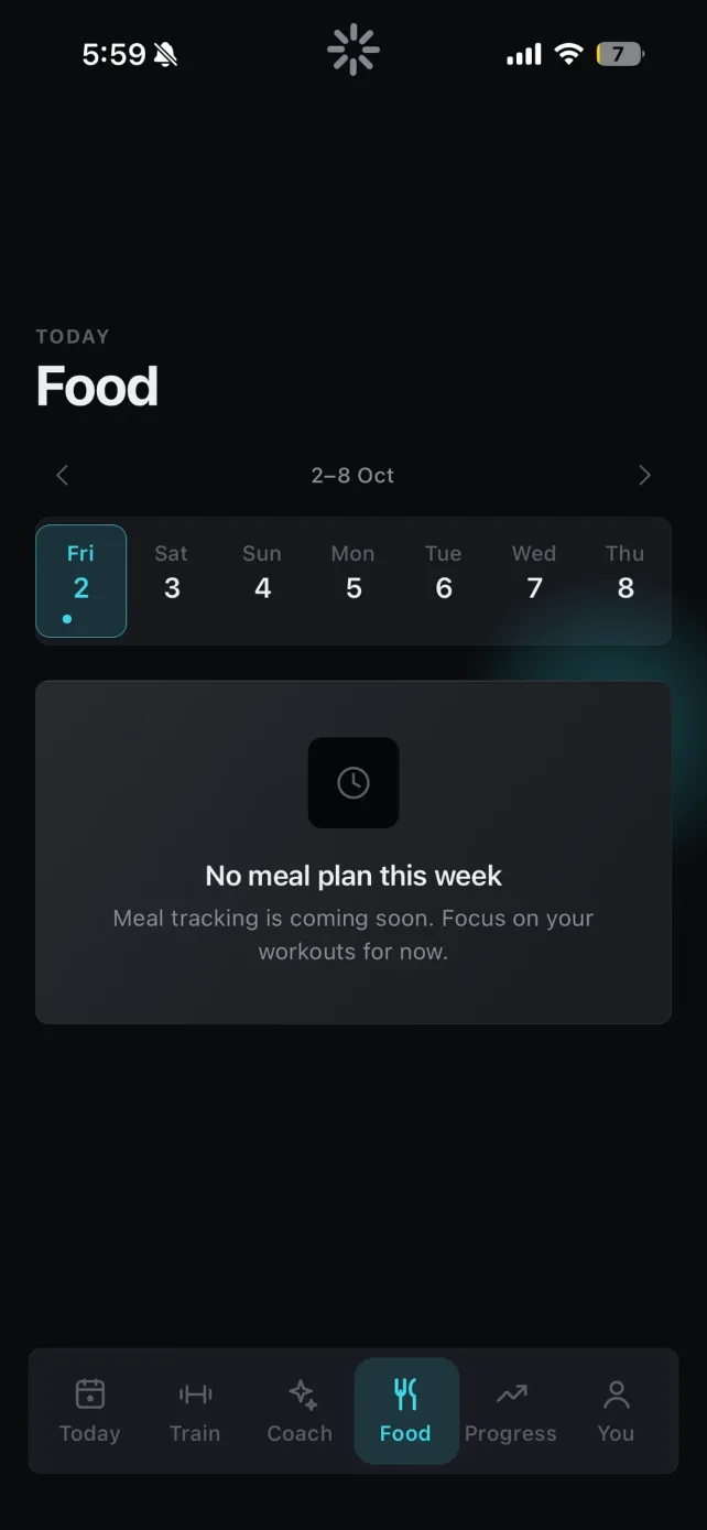 Food screen with meal and macro logging